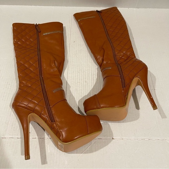 Women’s Natural Breeze Brown Platform Quilt Over Knee Heel Boots Size 7 US! - Picture 4 of 7